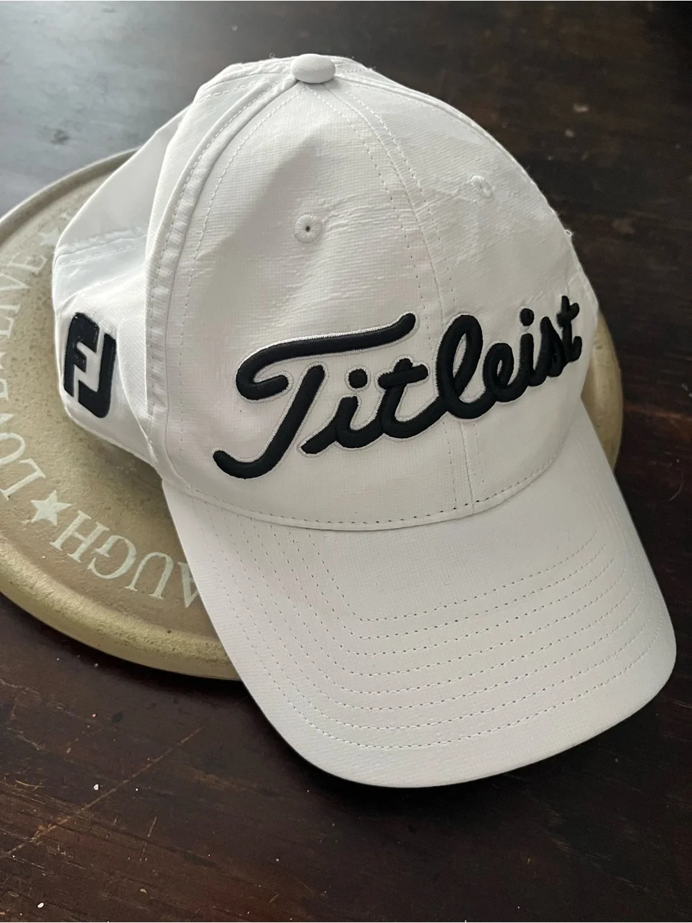 Titleist White Cap with Black and Red Patch